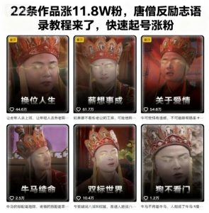 22条作品涨11.8W粉,唐僧反励志语录教程来了,快速起号涨粉-水滴知识网