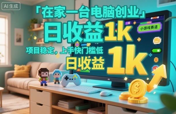 在家一台电脑创业，小游戏赛道，项目稳定，上手快门槛低，日收益1k+【揭秘】-水滴知识网