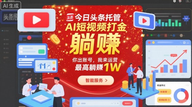 今日头条托管，AI短视频打金，你出账号，我来运营，最高躺賺1W【揭秘】-水滴知识网