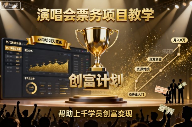 演唱会票务项目教学,业内培训天花板,帮助上千学员创富变现-水滴知识网