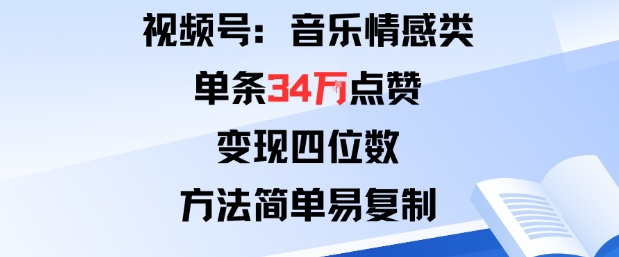视频号分成计划新玩法：音乐情感类单条34W点赞，变现四位数，方法简单易复制-水滴知识网