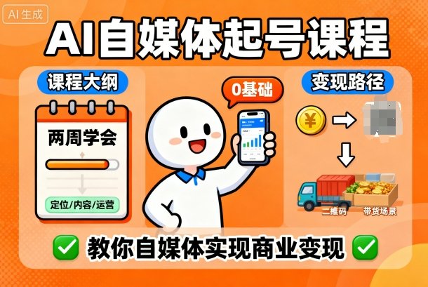 AI自媒体起号课程,0基础小白两周学会,教你自媒体实现商业变现-水滴知识网