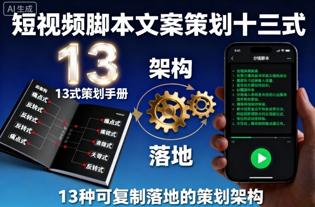 短视频脚本文案策划十三式，13种可复制落地的策划架构-水滴知识网