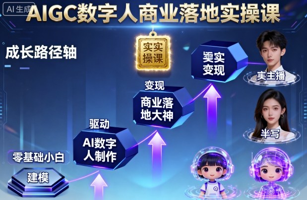 AIGC数字人商业落地实操课,从零基础小白到AI数字人大神-水滴知识网