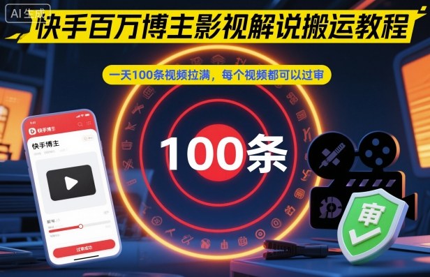 快手百万博主影视解说搬运教程，一天100条视频拉满，每个视频都可以过审-水滴知识网