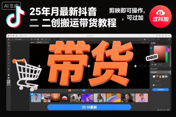25年10月最新抖音二创搬运带货教程，剪映即可操作，可过抖加-水滴知识网