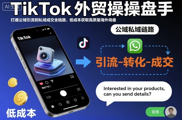 TikTok外贸操盘手,打通公域引流到私域成交全链路,低成本获取高质量海外询盘-水滴知识网