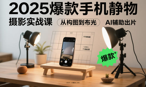 2025爆款手机静物摄影实战课,从构图到布光,不用贵设备,AI辅助出片-水滴知识网