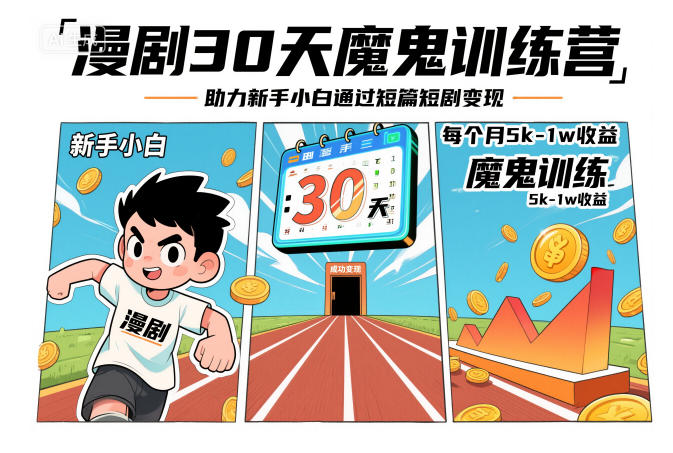 漫剧30天魔鬼训练营,助力新手小白通过短篇短剧变现,每个月5k-1w收益-水滴知识网