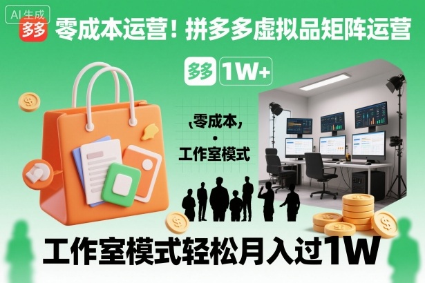 零成本运营!拼多多虚拟品矩阵运营,工作室模式轻松月入过1W-水滴知识网