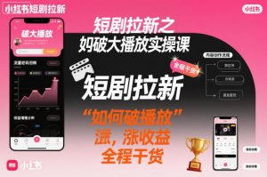 短剧拉新之小红书如何破大播放实操课，如何破播放，涨收益，全程干货-水滴知识网