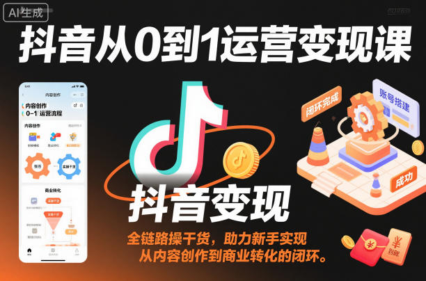抖音从0到1运营变现课,全链路实操干货,助力新手实现从内容创作到商业转化的闭环-水滴知识网