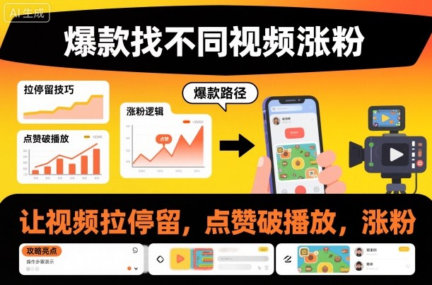 爆款找不同视频涨粉，让视频拉停留，实现点赞，破播放，涨粉-水滴知识网