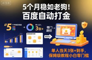 5个月稳如老狗！百度自动打金，单人当天3张+到手，保姆级教程小白零门槛【揭秘】-水滴知识网