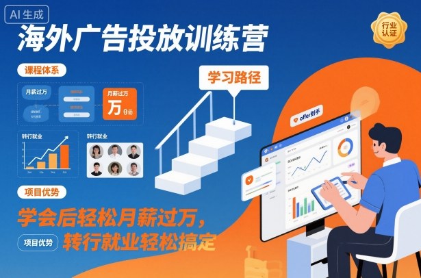 海外广告投放训练营,学会后轻松月薪过万,转行就业轻松搞定-水滴知识网