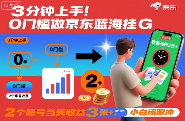 3分钟上手!0门槛做京东蓝海全自动掘金,2个账号当天收益3张+,小白闭眼冲【揭秘】-水滴知识网