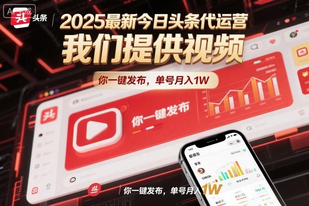 2025最新今日头条代运营，我们提供视频，你一键发布，单号月入1W【揭秘】-水滴知识网