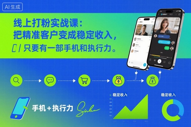 线上打粉实战课:把精准客户变成稳定收入,只要有一部手机和执行力-水滴知识网