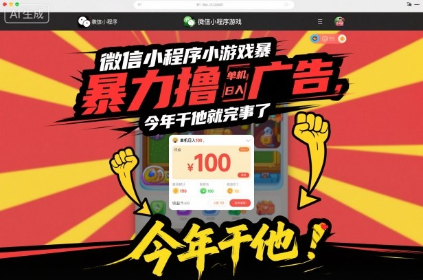 微信小程序小游戏暴力撸广告，单机日入100，今年干他就完事了-水滴知识网
