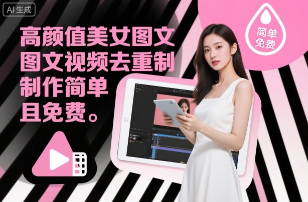 高颜值美女图文视频去重制作教学，制作简单且免费-水滴知识网