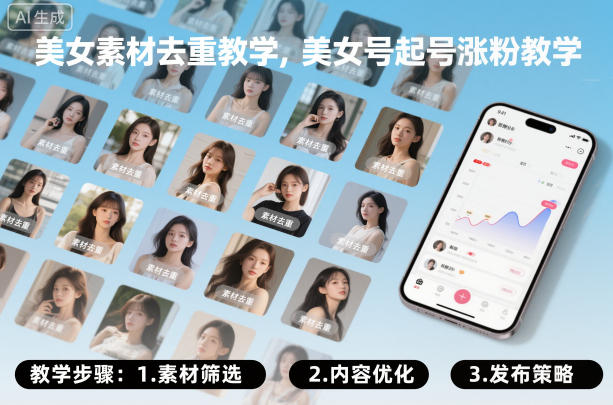 美女素材去重教学，美女号起号涨粉教学-水滴知识网
