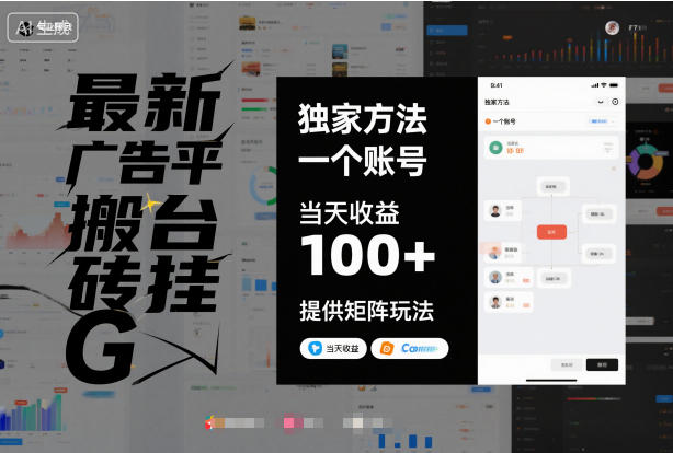 最新广告平台搬砖挂G,独家方法,一个账号,当天收益100+,提供矩阵玩法【揭秘】-水滴知识网