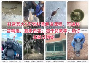 抖音某大V万物科普解说课程，可进抖音精选，独家内容，超干货教学，助你涨粉又賺钱-水滴知识网