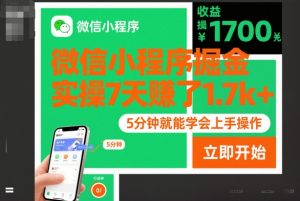 微信小程序掘金，实操7天賺了1.7k+，操作简单，5分钟就能学会上手操作【揭秘】-水滴知识网