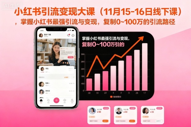 小红书引流变现大课(11月15-16日线下课),掌握小红书最强引流与变现,复制0~100万的引流路径-水滴知识网
