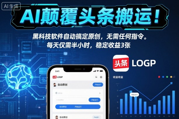 AI颠覆头条搬运！黑科技软件自动搞定原创，无需任何指令。每天仅需半小时，稳定收益3张【揭秘】-水滴知识网