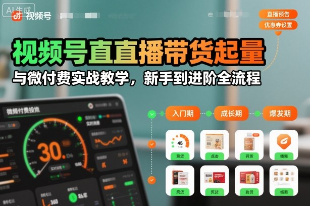 视频号直播带货起量与微付费实战教学,新手到进阶全流程-水滴知识网