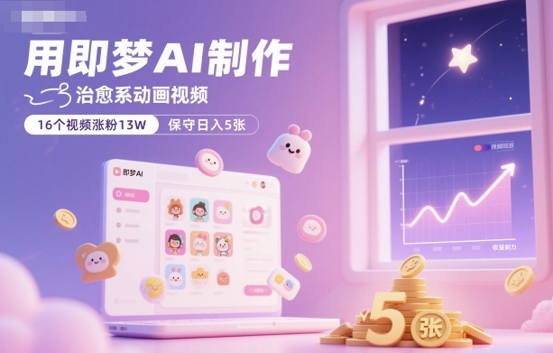 用即梦AI制作治愈系动画视频,16个视频涨粉13W,保守日入5张-水滴知识网