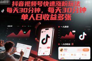 抖音视频号快速涨粉玩法，每天30分钟，单人日收益多张-水滴知识网