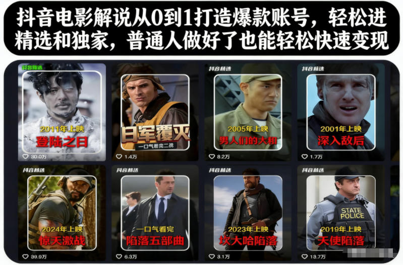 抖音电影解说从0到1打造爆款账号,轻松进精选和独家,普通人做好了也能轻松快速变现-水滴知识网