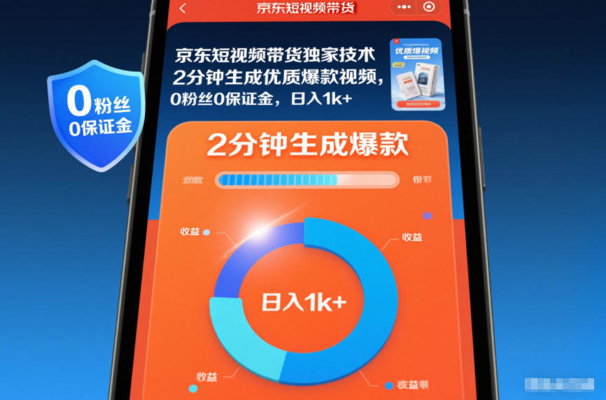 京东短视频带货独家技术,2分钟生成一条优质爆款视频,0粉丝0保证金,日入1k+【揭秘】-水滴知识网