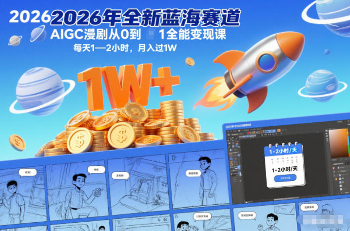 2026年全新蓝海赛道AIGC漫剧从0到1全能变现课，每天1—2小时，月入过1W-水滴知识网