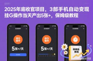 2025年底收官项目,3部手机自动变现,挂G操作当天产出5张+,保姆级教程【揭秘】-水滴知识网