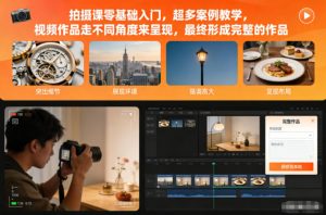 拍摄课零基础入门，超多案例教学，视频作品走不同角度来呈现，最终形成完整的作品-水滴知识网