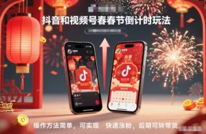 抖音和视频号，春节倒计时玩法，操作方法简单，可实现快速涨粉，后期可转带货-水滴知识网