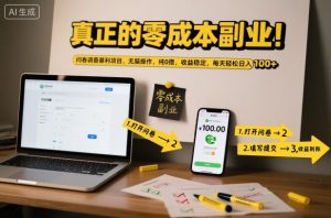 真正的零成本副业!问卷调查暴利项目,无脑操作,纯0撸,收益稳定,每天轻松日入100+【揭秘】-水滴知识网