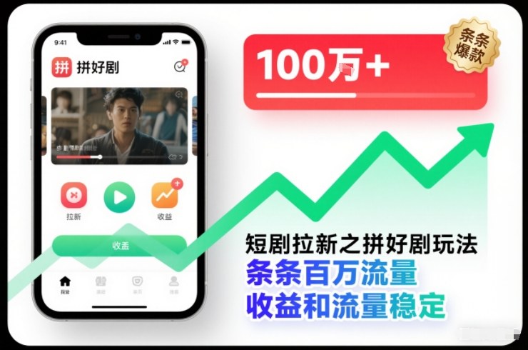 短剧拉新之拼好剧玩法，条条百万流量，收益和流量稳定-水滴知识网