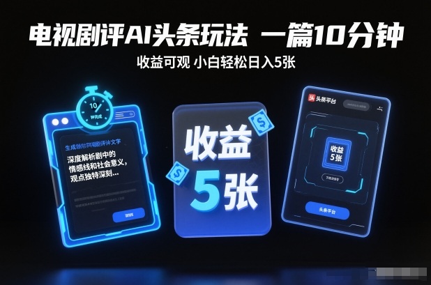 电视剧评AI头条玩法,一篇10分钟,收益可观,小白轻松日入5张+【独家】-水滴知识网