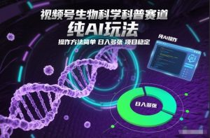 视频号生物科学科普赛道,纯AI玩法,操作方法简单,日入多张,项目稳定-水滴知识网