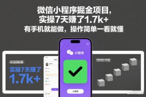 微信小程序掘金项目，实操7天賺了1.7k+，有手机就能做，操作简单一看就懂【揭秘】-水滴知识网