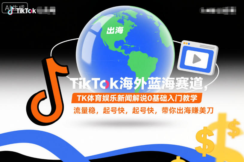 TikTok海外蓝海赛道,TK体育娱乐新闻解说0基础入门教学,流量稳,起号快,带你出海賺美刀-水滴知识网