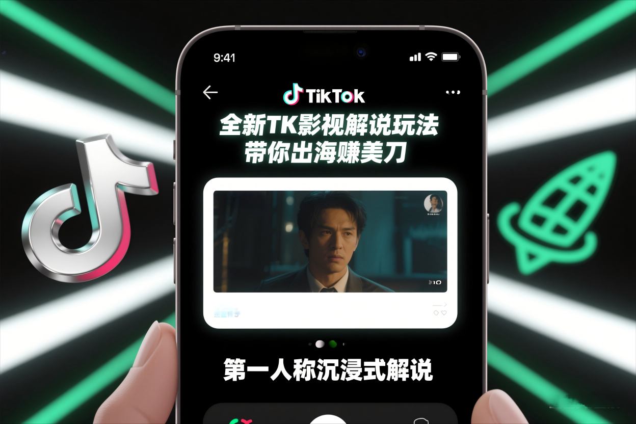 TikTok第一人称影视解说教学,全新TK影视解说玩法,带你出海賺美刀-水滴知识网