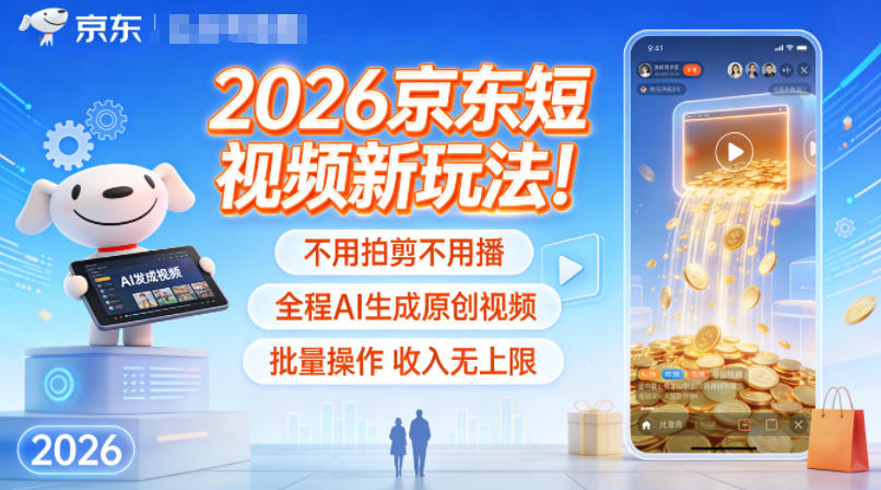 2026京东短视频新玩法!不用拍剪不用播,全程AI生成原创视频,批量操作收入无上限-水滴知识网