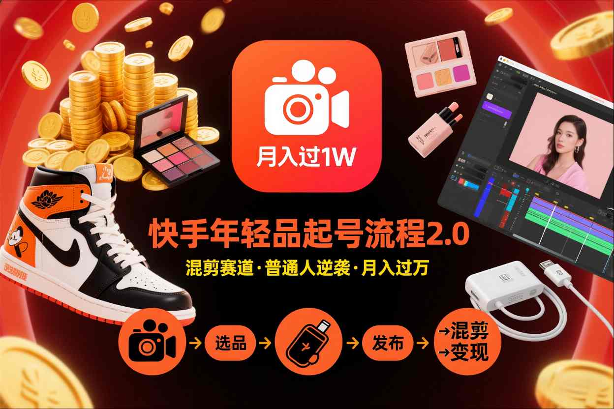 快手短视频带货年轻品起号流程2.0，快手年轻品混剪赛道，普通人也能月入过1W-水滴知识网