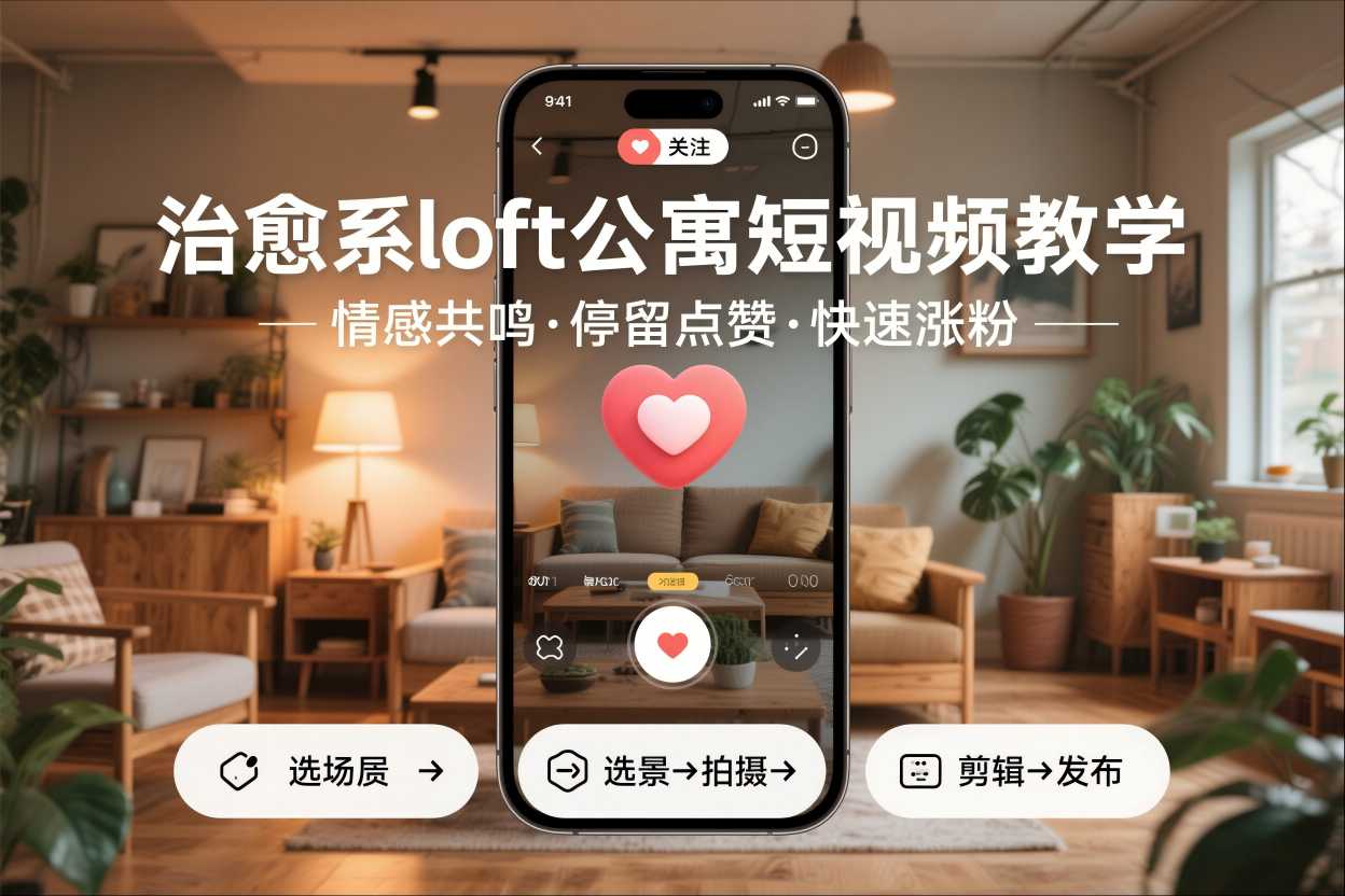 治愈系loft公寓短视频制作教学，情感共鸣引停留点赞关注，快速起号涨粉-水滴知识网