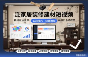 泛家居装修建材短视频精细化运营课,运营误区+账号搭建+内容选题+运营逻辑+投流获客-水滴知识网